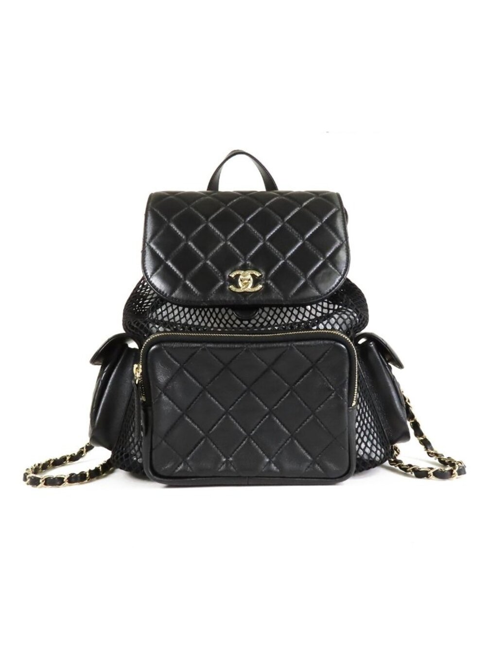 Chanel Mesh Backpack Black Gold Leather